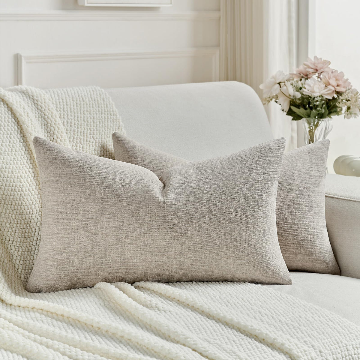 FUTEI Pack of 2 Faux Linen Throw Pillow Covers 18x18 Inch,Light Grey