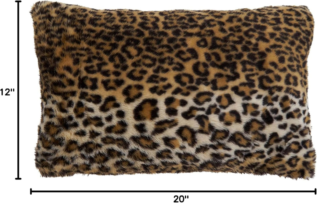 SARO LIFESTYLE Guépard Collection Cheetah Print Faux Fur Throw Pillow with Poly Filling, 12" x 20", Brown