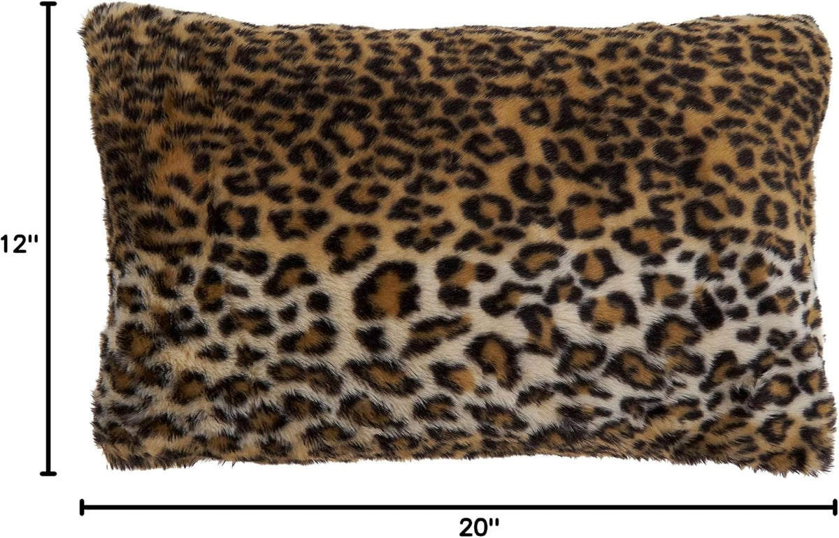 SARO LIFESTYLE Guépard Collection Cheetah Print Faux Fur Throw Pillow with Poly Filling, 12" x 20", Brown