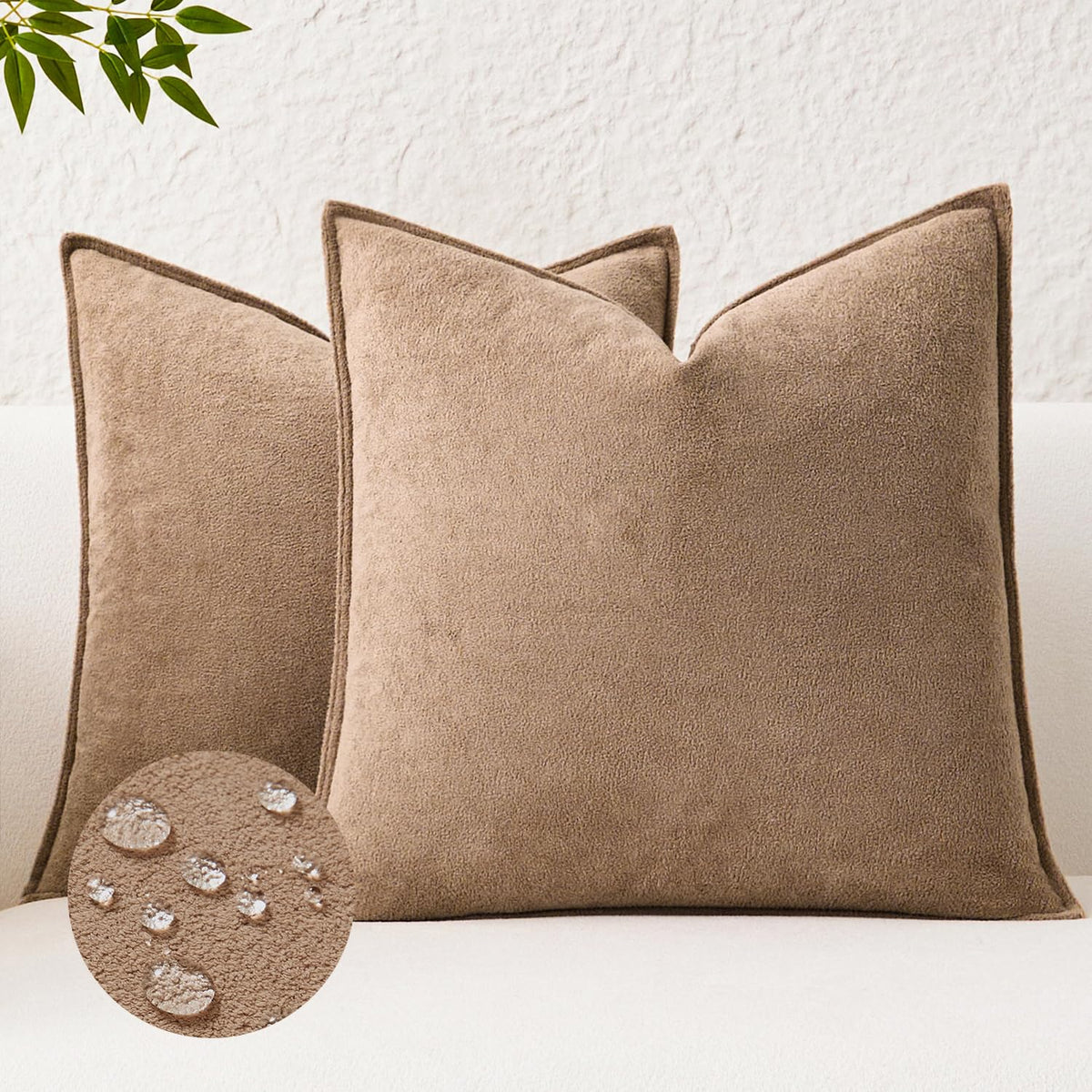 Kevin Textile Soft Waterproof Pillow Covers 20x20 Inch 2 Pack, Moss Green