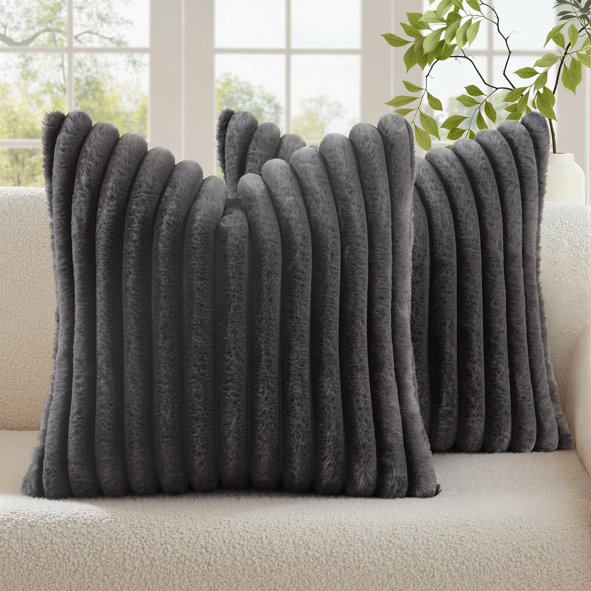 decorUhome Fall Faux Fur Throw Pillow Covers 18x18 Set of 2 Brown White
