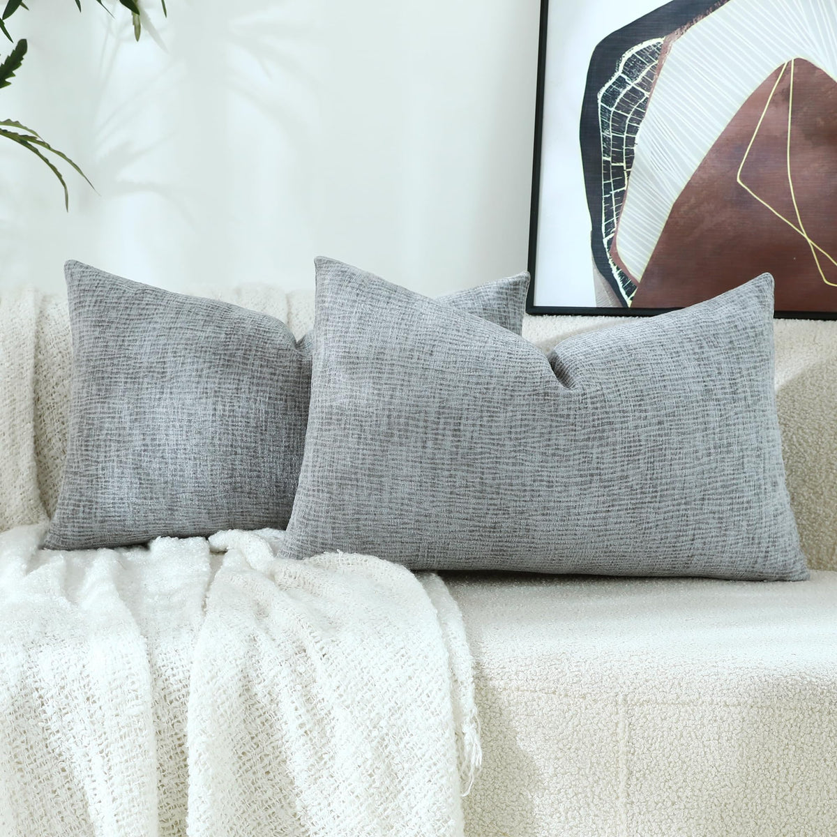 Stellhome Pack of 2 Soft Textured Throw Decorative Pillow Covers Square Accent Solid Cushion Cover Cozy Farmhouse Pillow Case for Couch Sofa Bedroom Living Room 18x18 Inch, Natural Beige