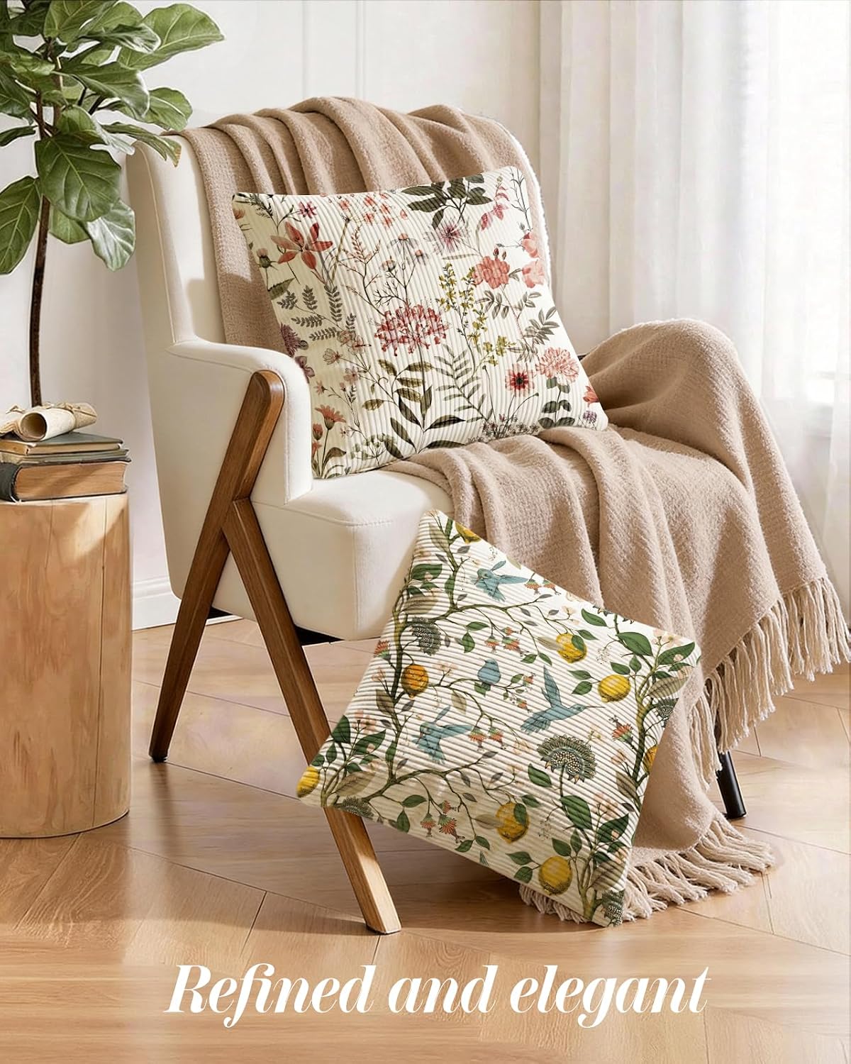Corduroy Throw Pillow Covers 18x18 - Set of 2 Decorative Spring Pillow Covers with Zipper Farmhouse Decor Cottage Throw Pillowcases for Couch Sofa Living Room Home Bedroom, PK Floral