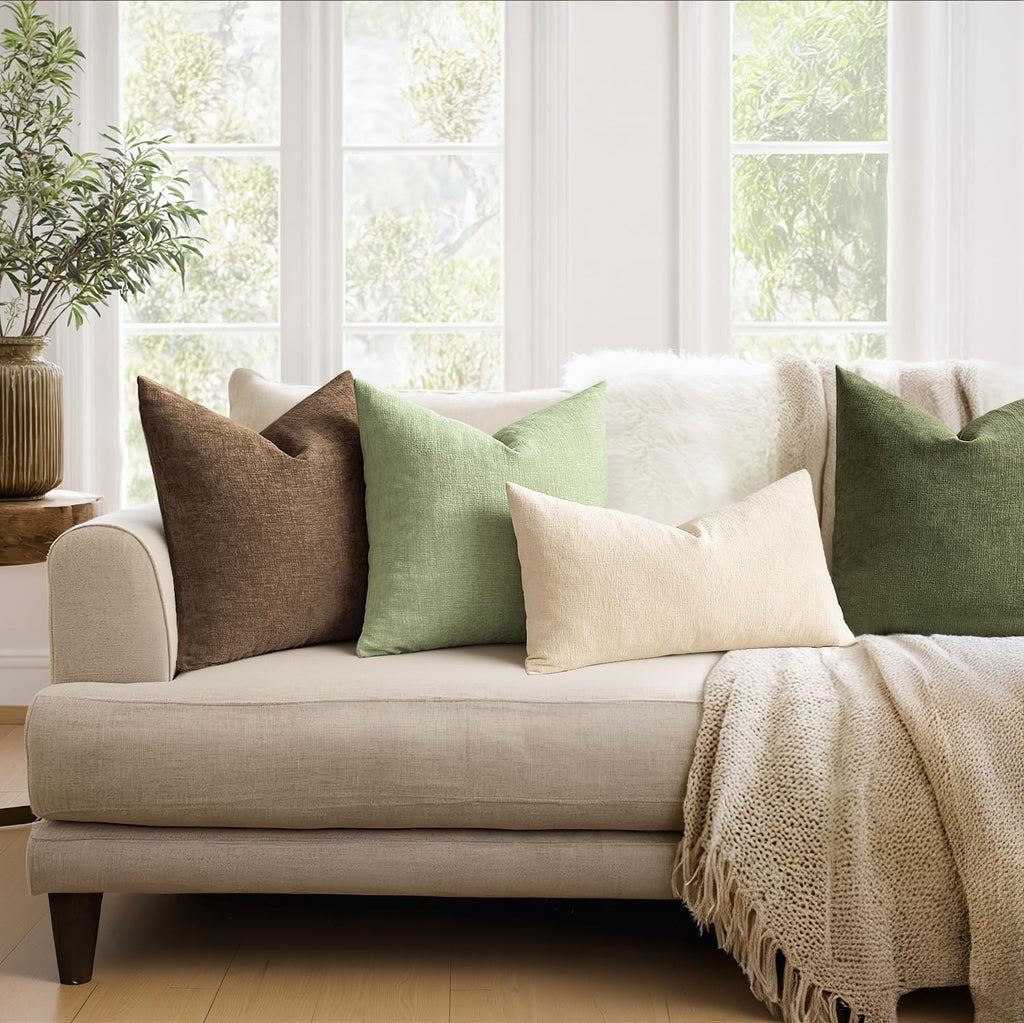 MIULEE Sage Green Chenille Couch Throw Pillow Covers, 18x18