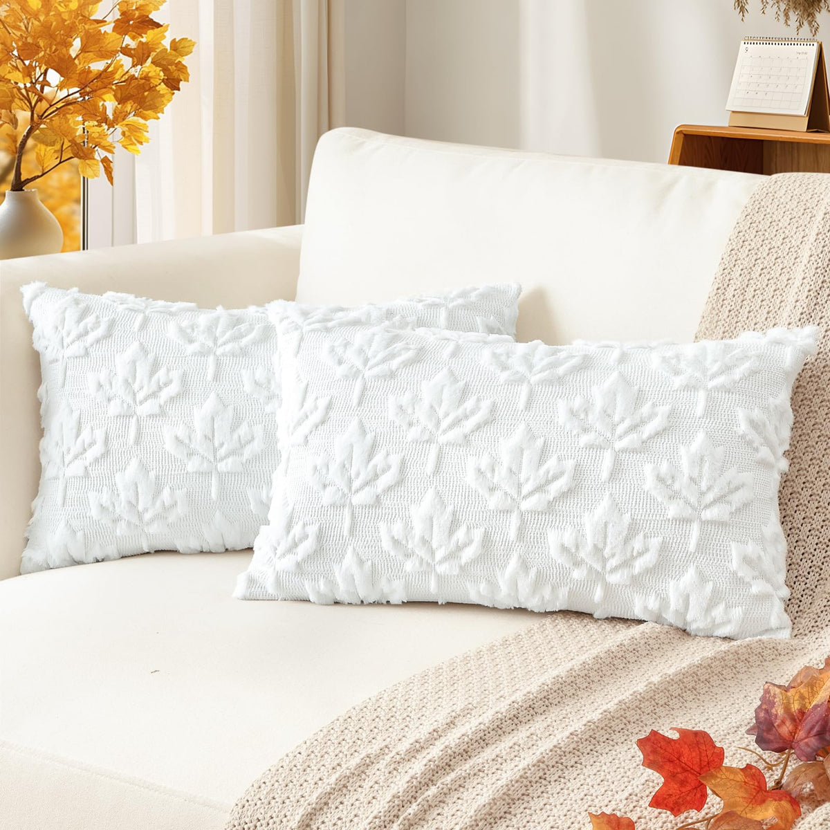 Artscope Maple Leaf Fall Pillow Covers 18 x 18 Set of 2 Decorative Autumn Harvest Holiday Throw Pillow Cases Soft Plush Faux Fur Couch Cushion Case for Farmhouse Sofa Bed Room Home Decor-Rust