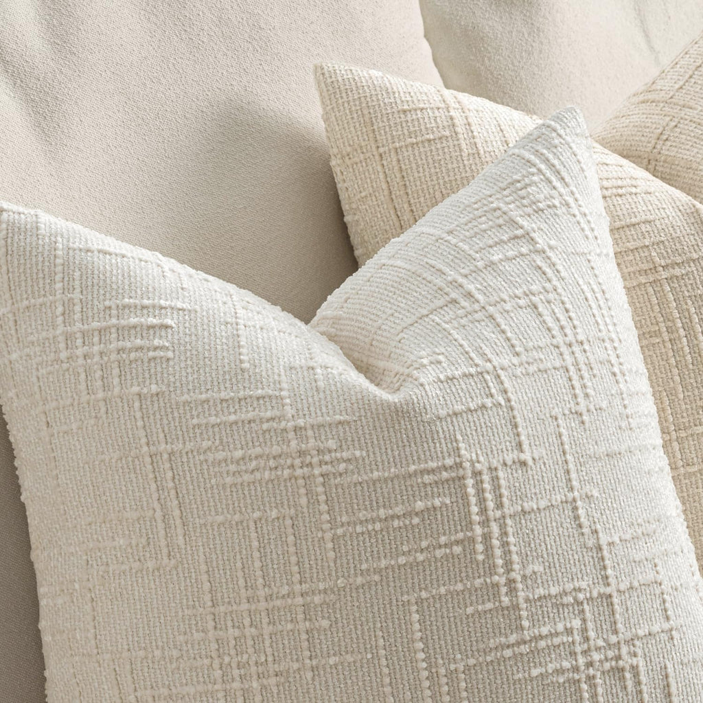 MIULEE Chenille Textured Throw Pillow Covers Cream White 18x18 Set of 2