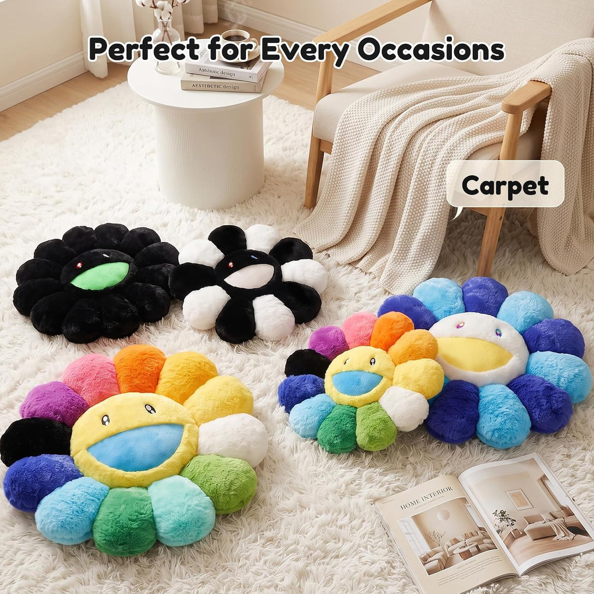 Flower Pillow, Cute Smiley Face Flower Shaped Throw Pillows 15.7In