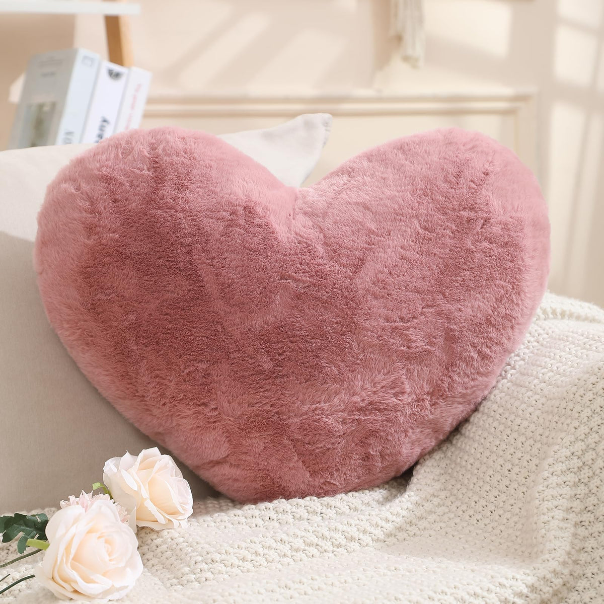 EastTree Heart Pillows, Light Blue Heart Shaped Pillows, Love Throw Pillows Gifts, Ultra Soft Faux Rabbit Fur Small Cute Pillows, Women Girls Kid Room Decor 10x13 Inch