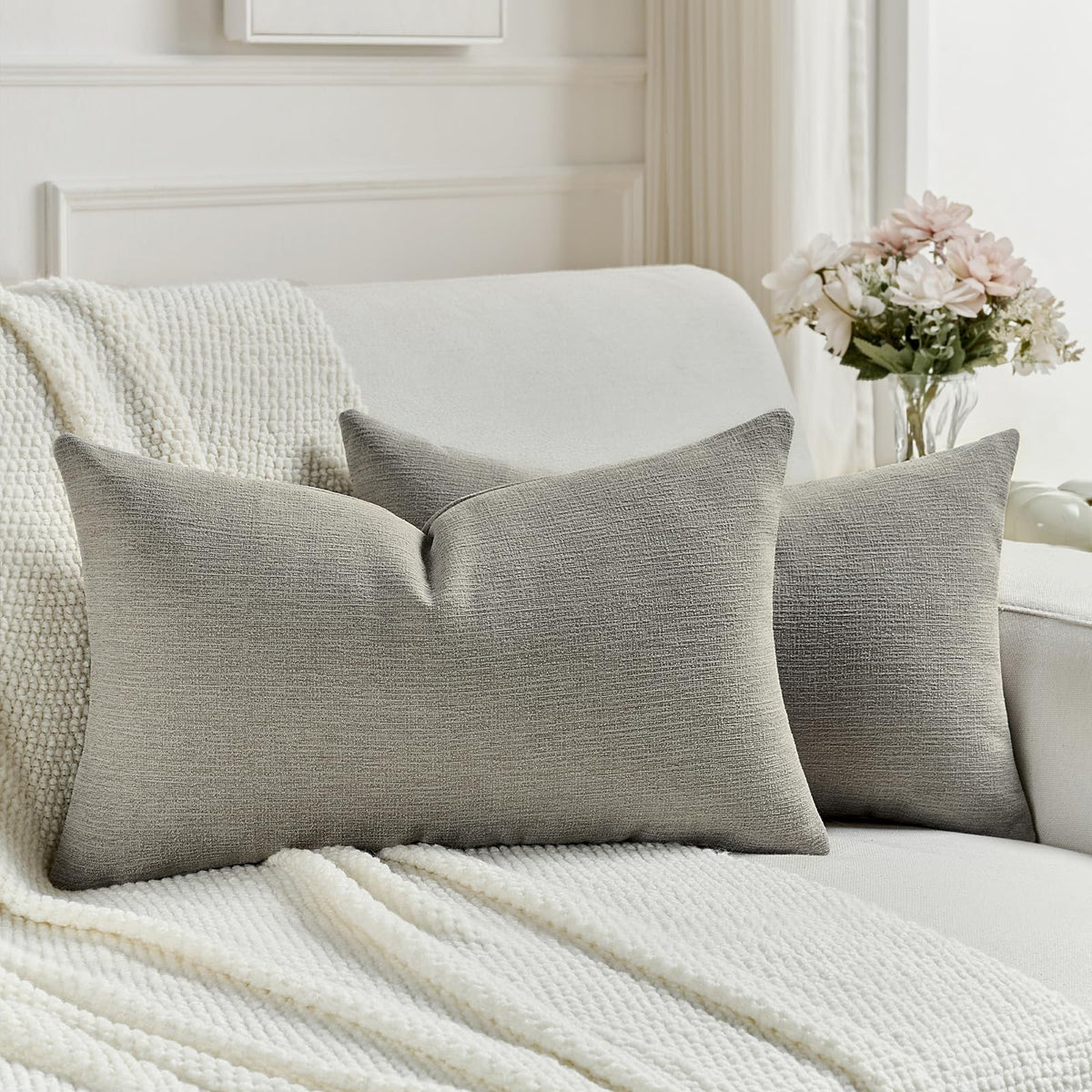 FUTEI Pack of 2 Faux Linen Throw Pillow Covers 18x18 Inch,Light Grey