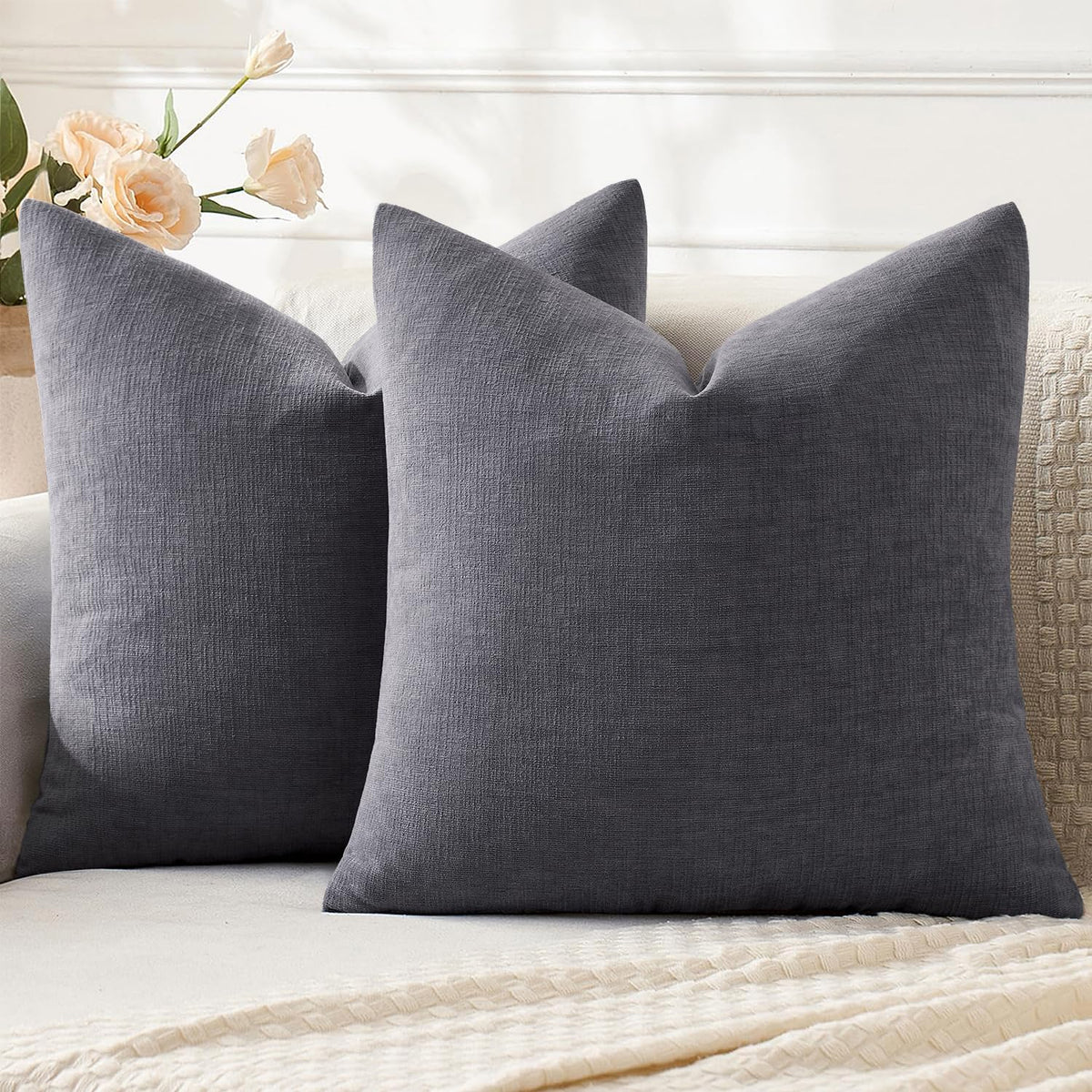 MIULEE Sage Green Chenille Couch Throw Pillow Covers, 18x18
