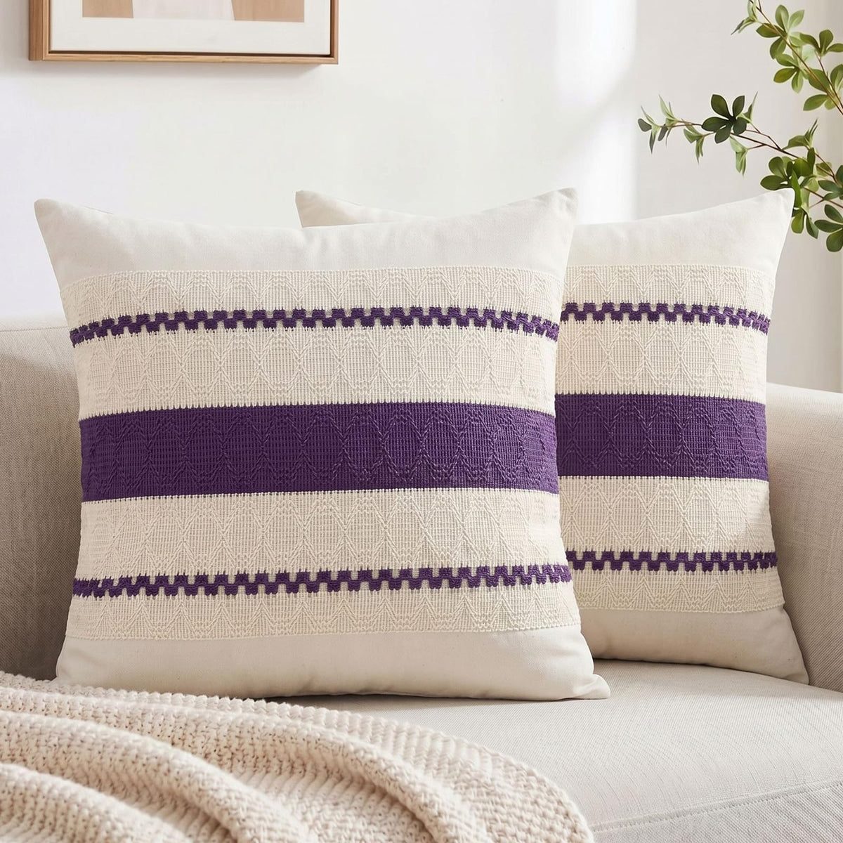 Fancy Homi Set of 2 Boho Olive Green Decorative Throw Pillow Cover 18x18 Inch for Couch Bed Sofa, Aesthetic Modern Organic Farmhouse Home Decor, Soft Cotton Cute Accent Macrame Woven Cushion Case