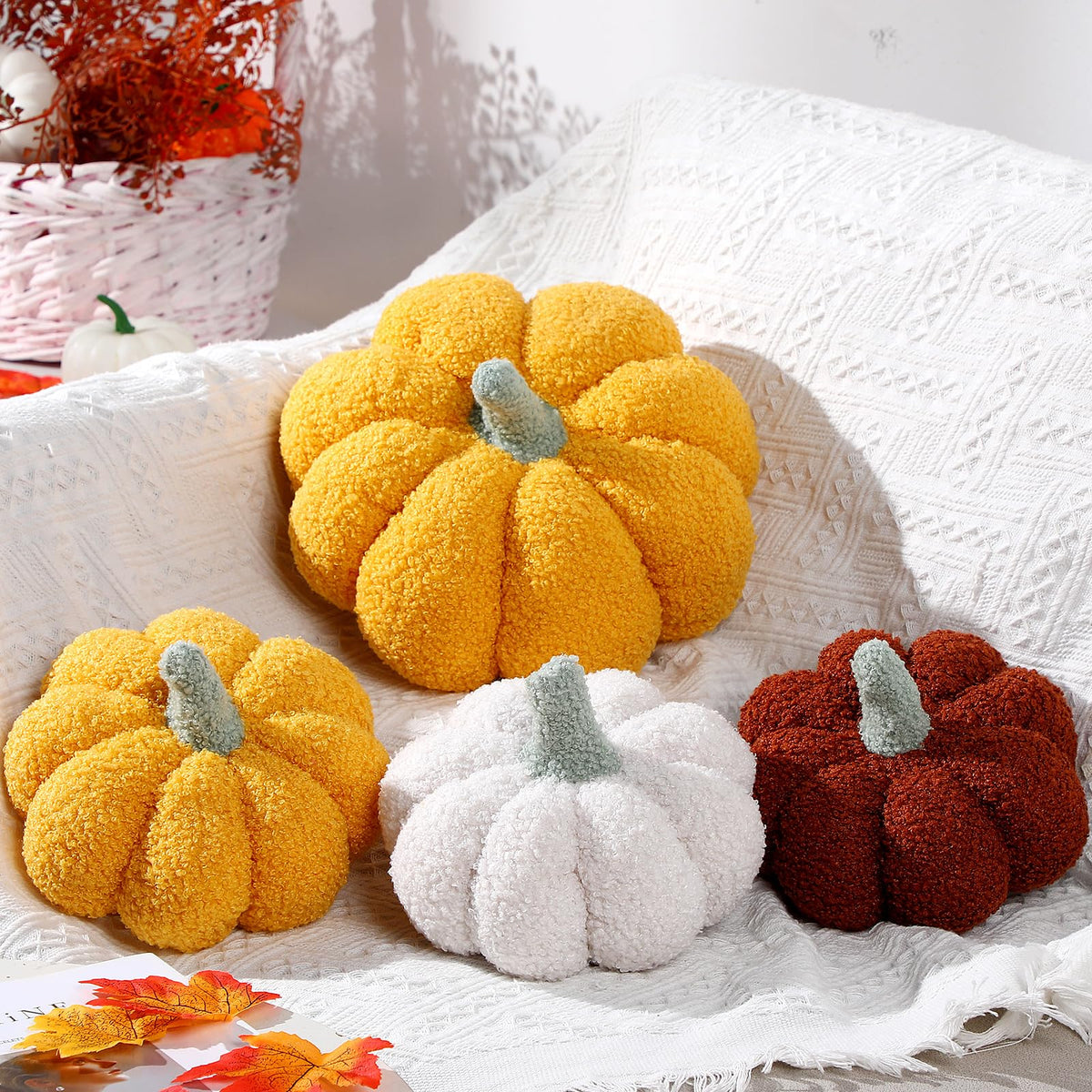 Kajaia 4 Pcs Pumpkin Pillow Fall Decor Thanksgiving, Vintage Color