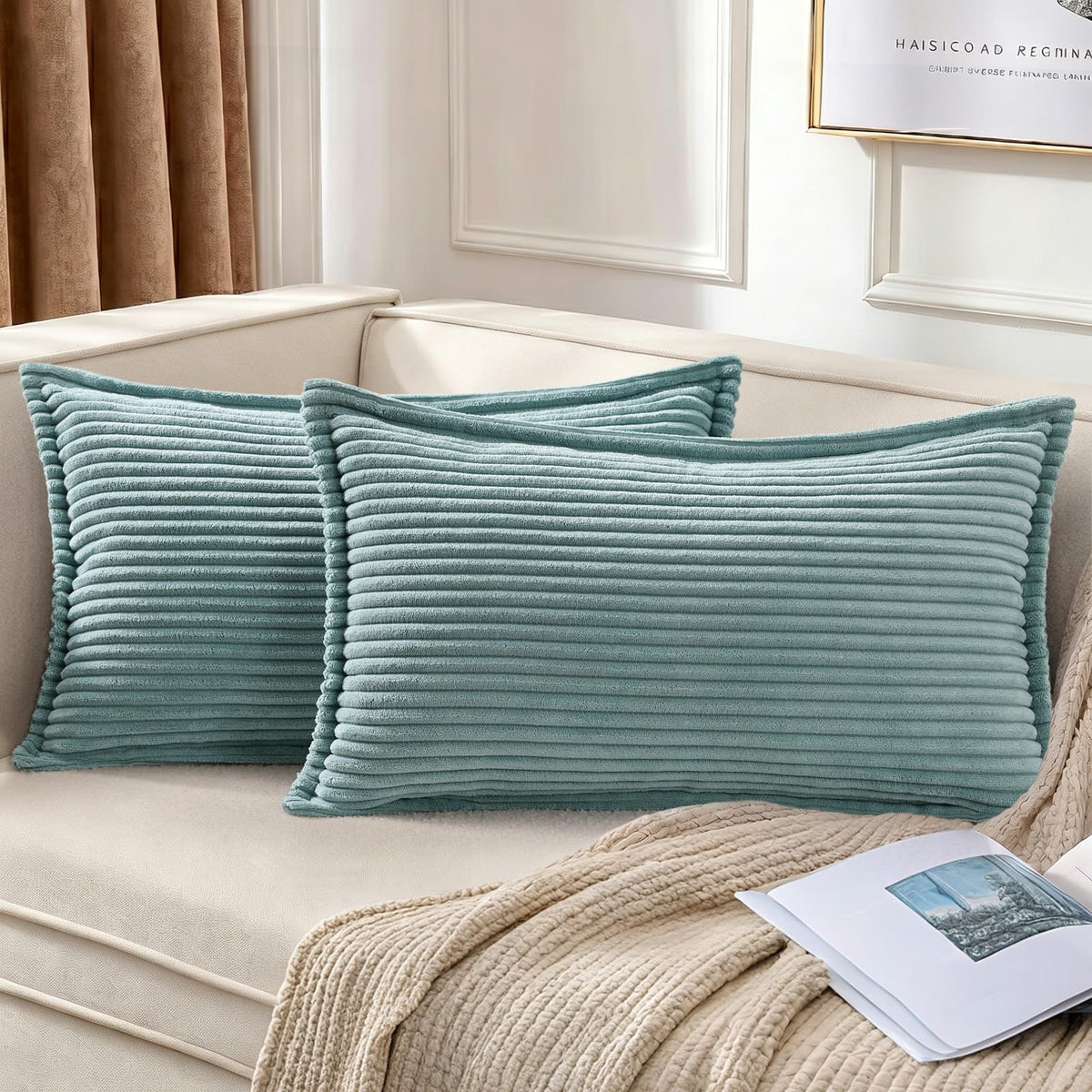 Mecatny Corduroy Fall Throw Pillow Covers 18x18 Set of 2 Cream White