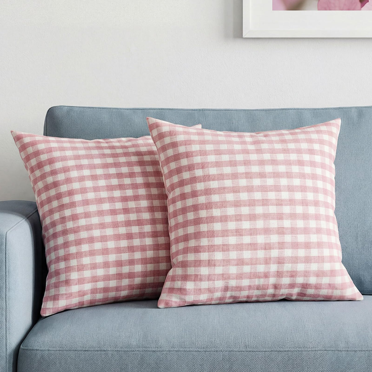 Farmhouse Brown Gingham Checkered Plaid Throw Pillow Covers 20x20 Set of 2