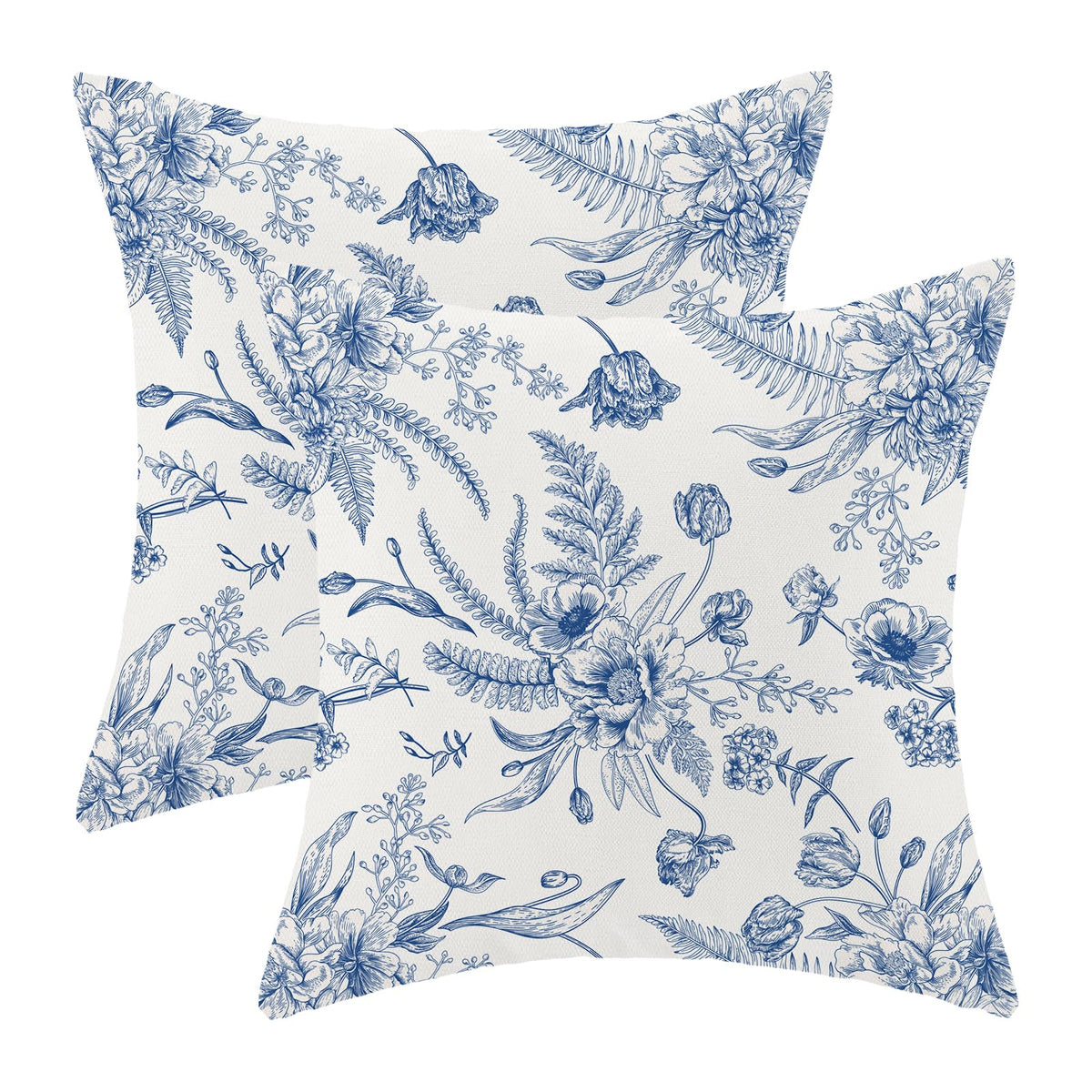 CXMEIFLY Spring Floral Birds Pillow Covers 22 x 22 Inch Set of 2 for Chinoiserie Flowers Decor Throw Pillows Blue and White Plant Outdoor Decorative Cushion Cases for Couch Bed Decorations