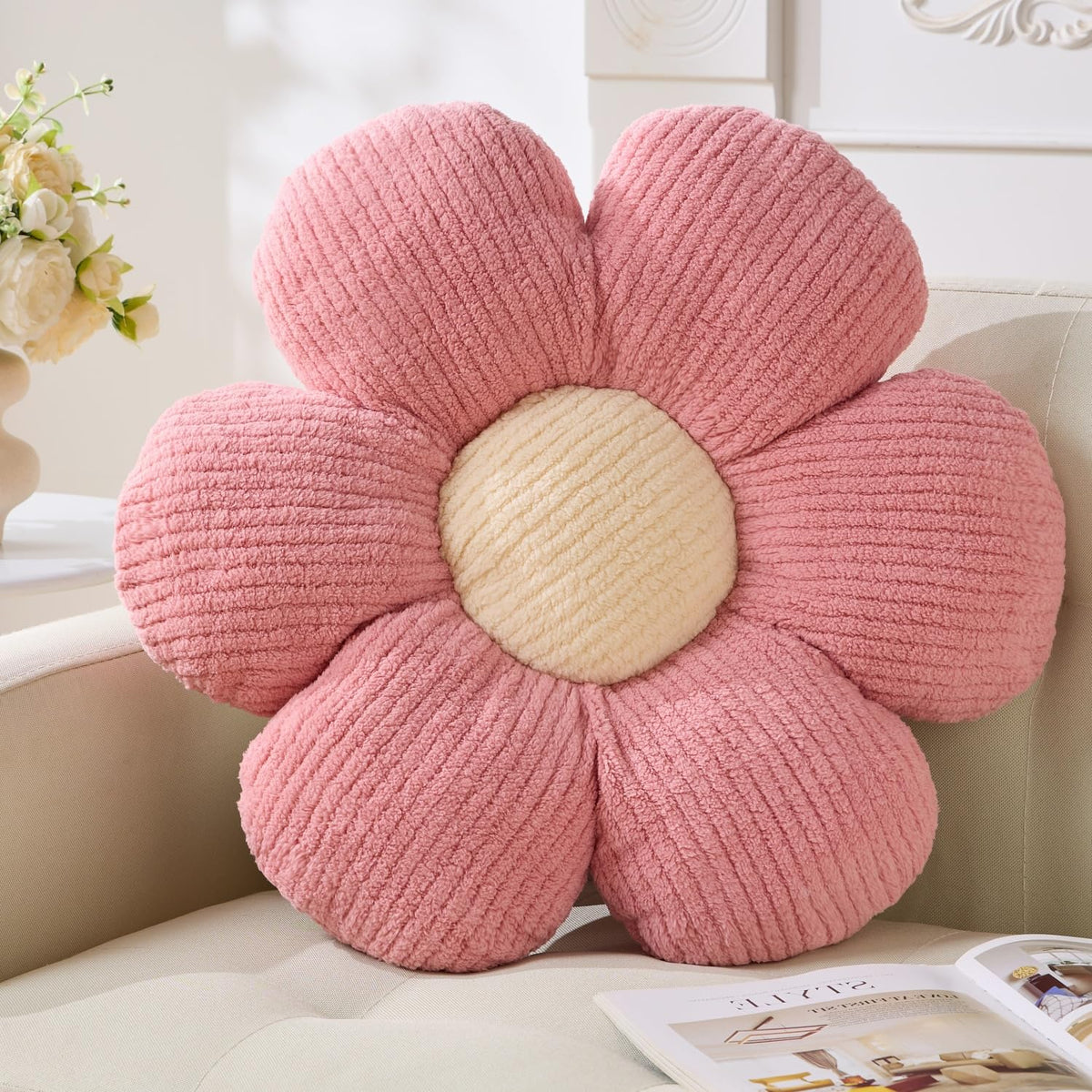 Flower Pillow,15.75" Daisy Pillow Purple Decorative Pillows