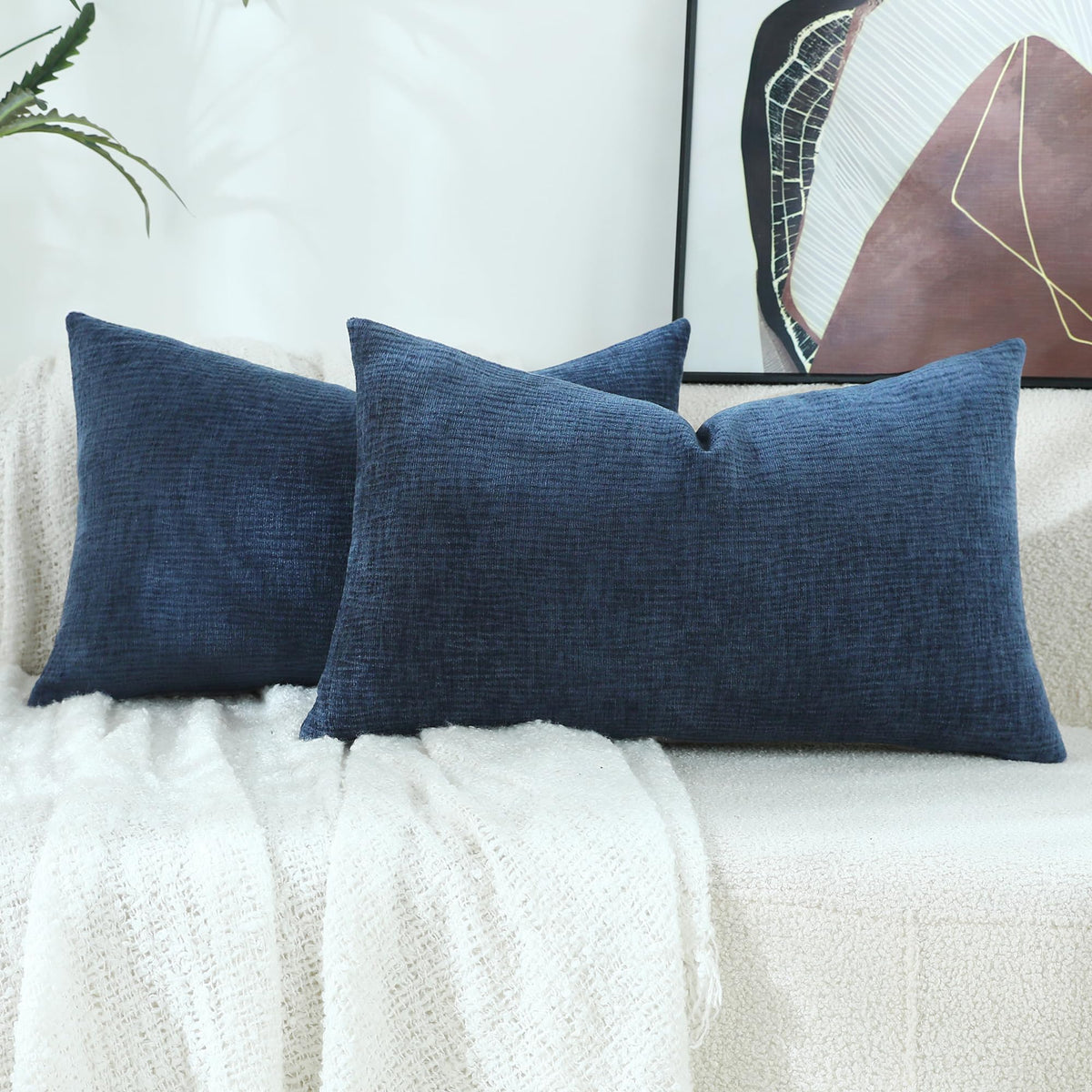 Stellhome Pack of 2 Soft Textured Throw Decorative Pillow Covers Square Accent Solid Cushion Cover Cozy Farmhouse Pillow Case for Couch Sofa Bedroom Living Room 18x18 Inch, Natural Beige