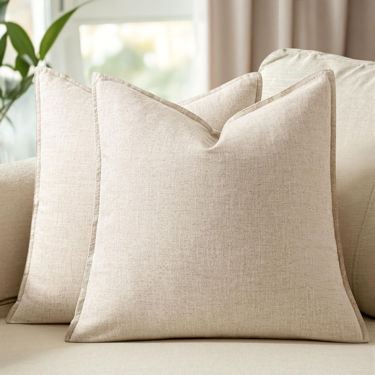 Set of 2 Linen Solid Throw Pillow Covers 20x20 Inch Dark Olive Green