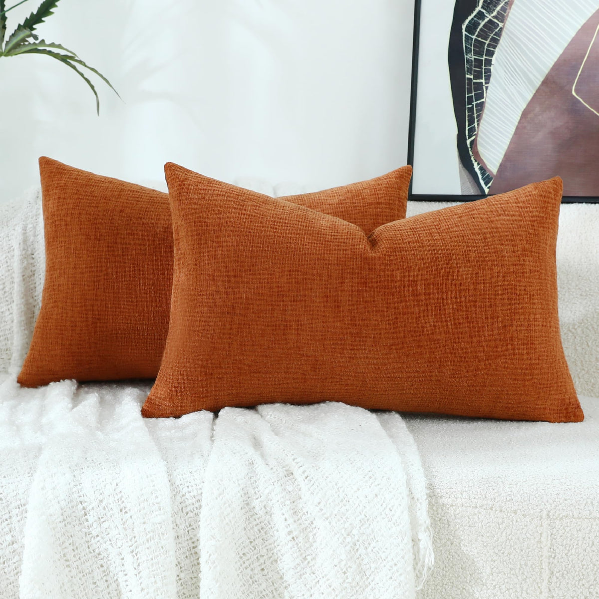 Stellhome Pack of 2 Soft Textured Throw Decorative Pillow Covers Square Accent Solid Cushion Cover Cozy Farmhouse Pillow Case for Couch Sofa Bedroom Living Room 18x18 Inch, Natural Beige
