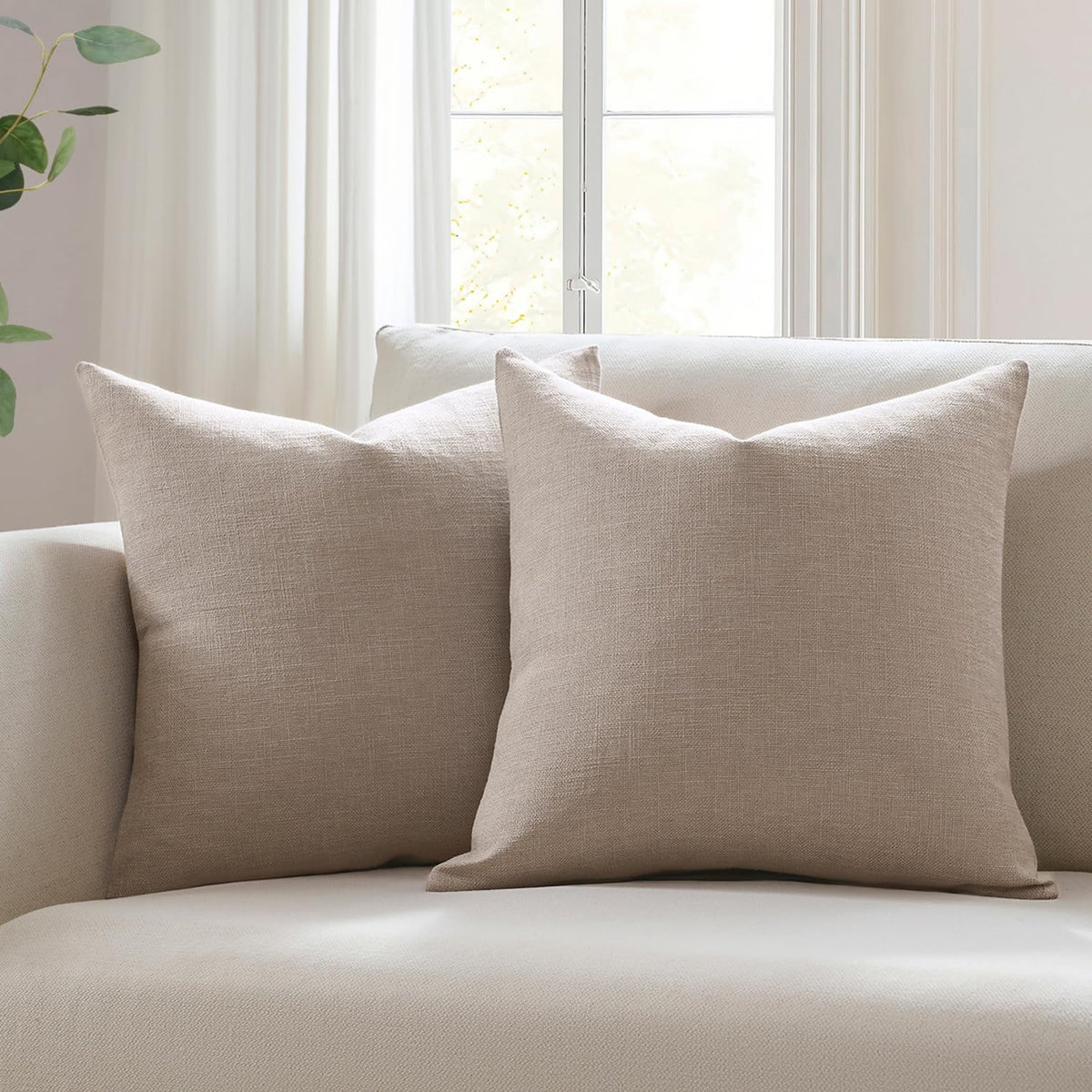 Meekio Linen Blend Throw Pillow Covers 20x20 Set of 2, Ivory