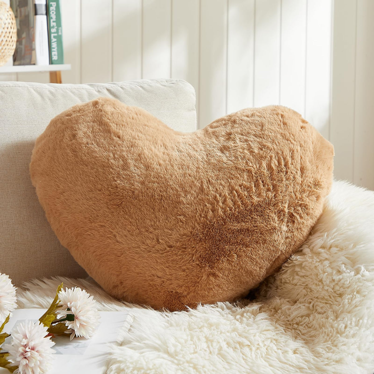 EastTree Heart Pillows, Light Blue Heart Shaped Pillows, Love Throw Pillows Gifts, Ultra Soft Faux Rabbit Fur Small Cute Pillows, Women Girls Kid Room Decor 10x13 Inch