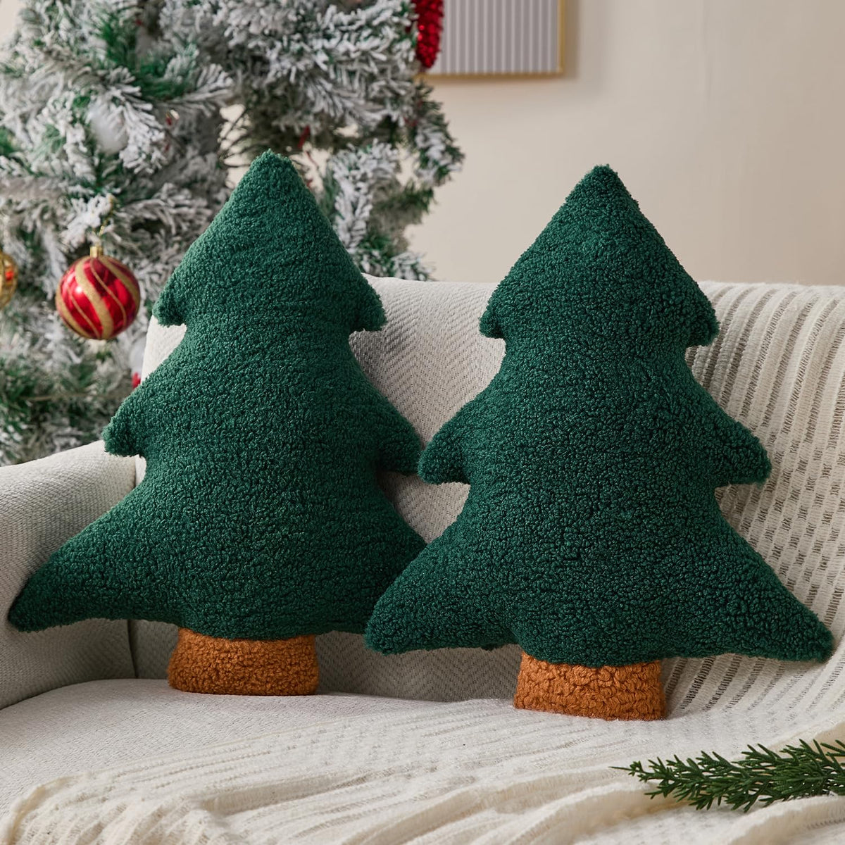 Allorry Christmas Pillows,Christmas Tree Pillow Set of 2 Cute Xmas Tree Shaped Plush Pillow Stuffed Christmas Decor for Party Home Sofa Cushion Bed Decorations(12.2 Inch) WL-006B