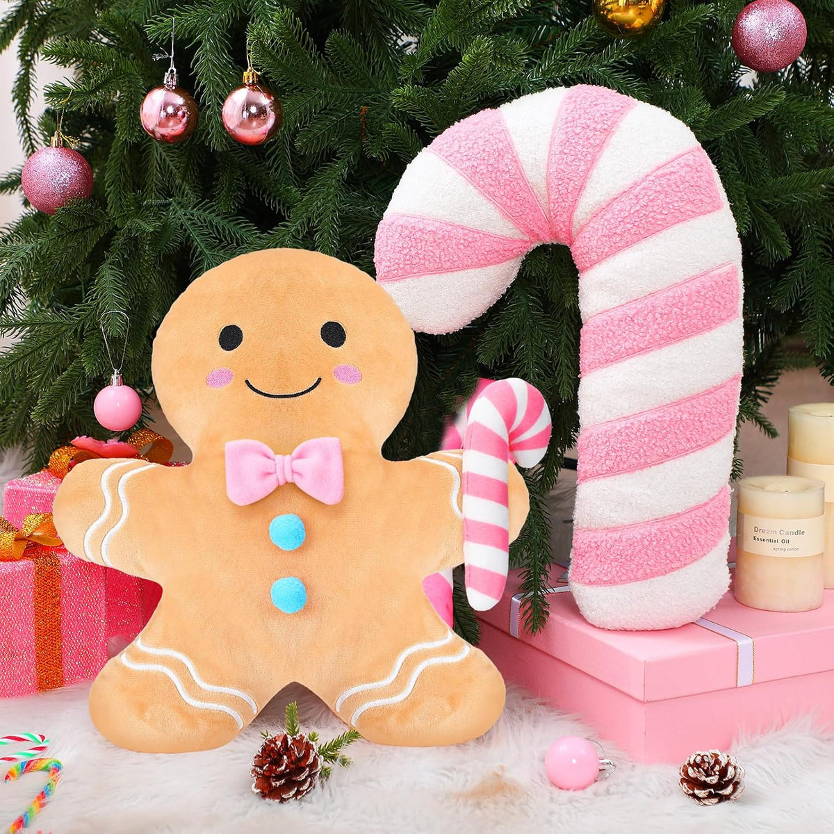 Yalikop 2 Pcs Christmas Gingerbread Cane Plush Pillows, Pastel