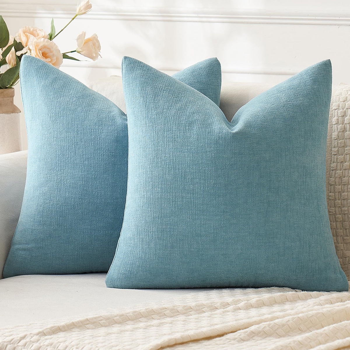 MIULEE Sage Green Chenille Couch Throw Pillow Covers, 18x18
