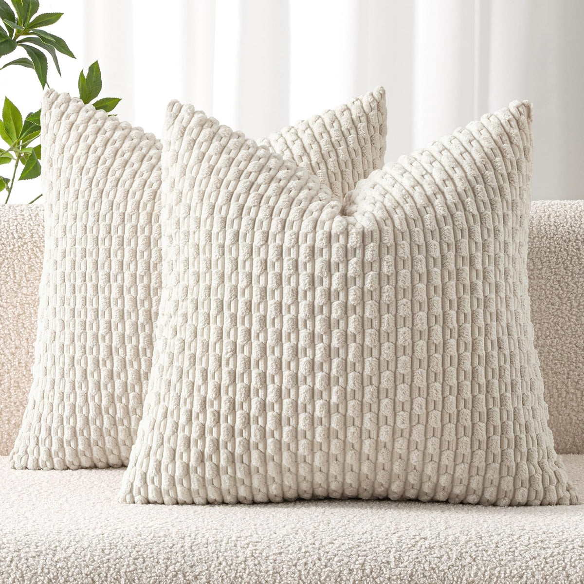 MIULEE Decorative Throw Pillow Covers 20x20 Sage Green Textured Corduroy