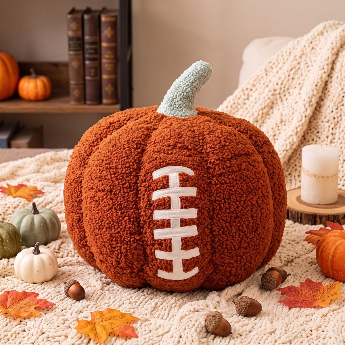 Fanfanwin Fall Football Pumpkin Throw Pillow Autumn Thanksgiving Gift