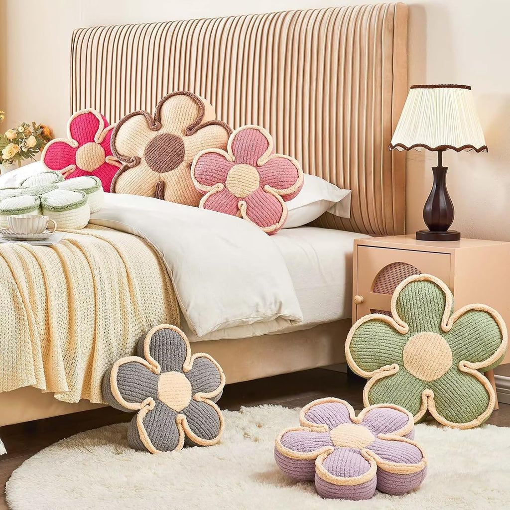 Kcvvcr Flower Pillow, Soft Shaped Floor Cushion, Decorative Throw Pillow, Seating Cushion, Plush Room Decor Pillows for Sofa Couch Bed (13.7 Inch, Ivory)