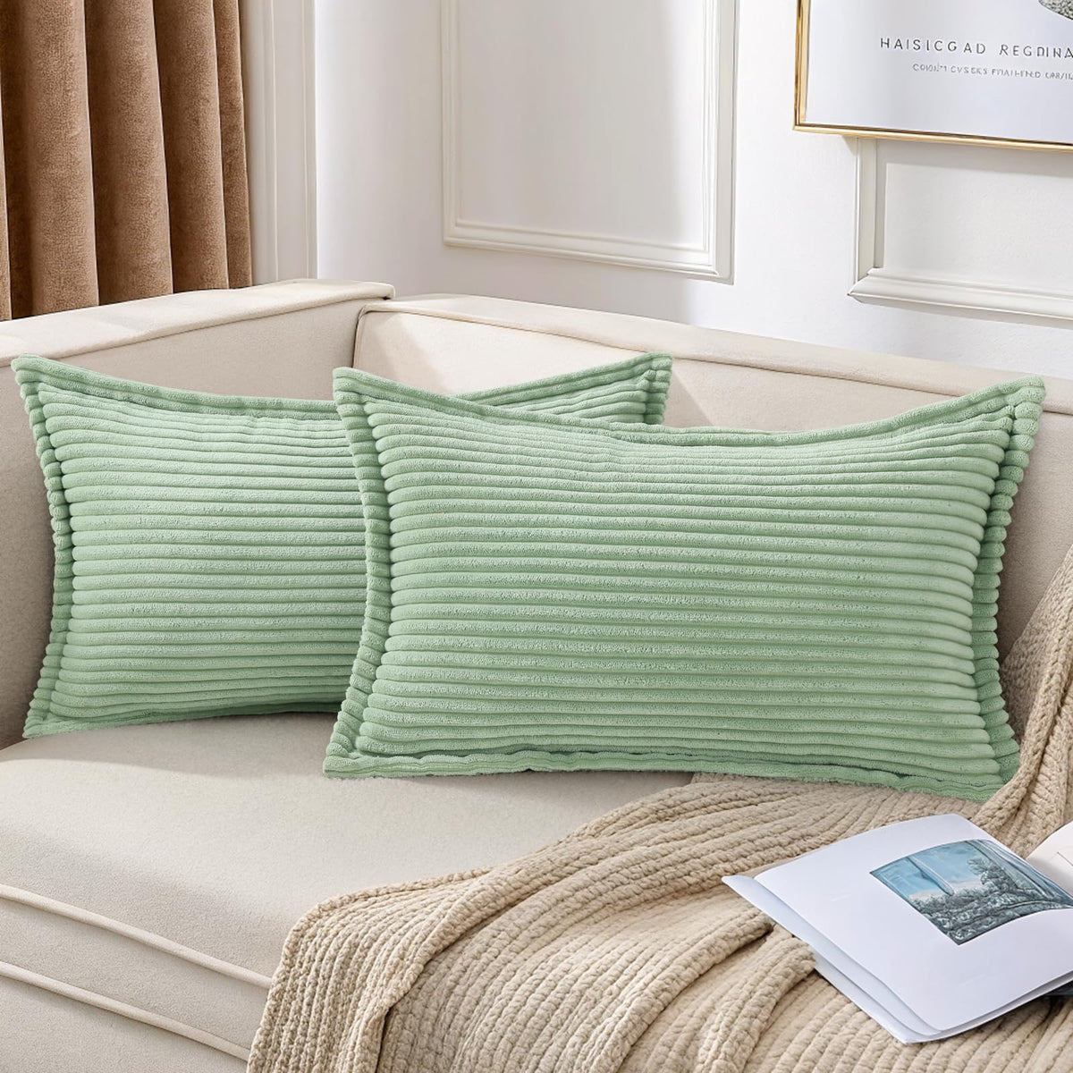 Mecatny Corduroy Fall Throw Pillow Covers 18x18 Set of 2 Cream White