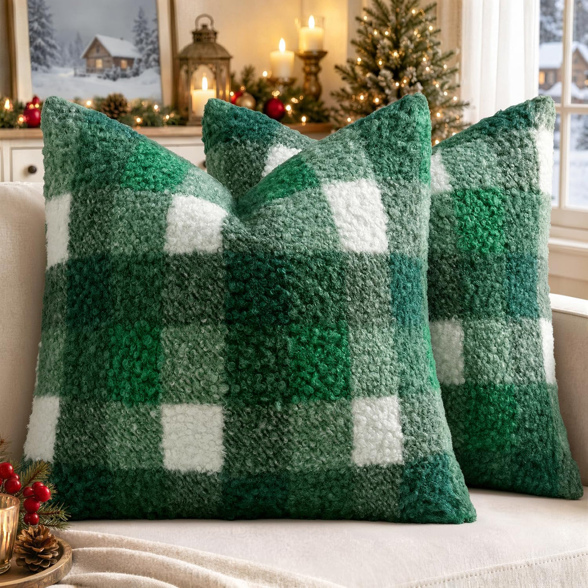 MIULEE Fall Plaid Pillow Covers Boucle Orange 18x18 Set of 2