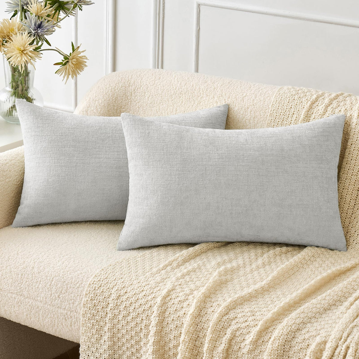 MIULEE Soft Chenille Throw Pillow Covers Green 18x18 Inch Pack of 2