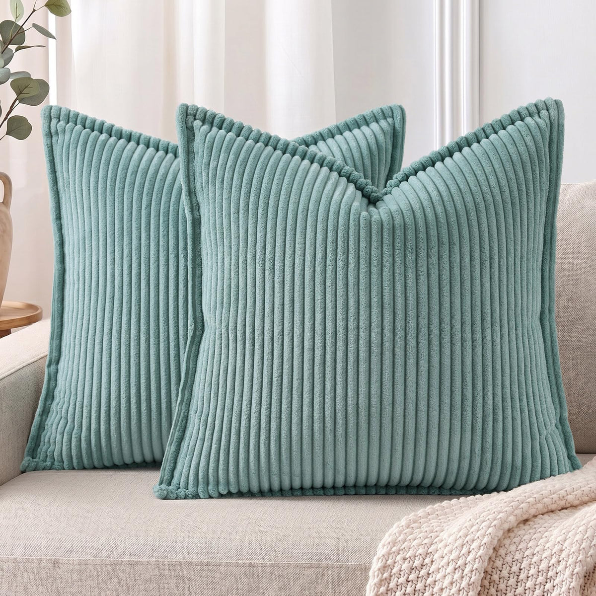 Mecatny Corduroy Fall Throw Pillow Covers 18x18 Set of 2 Cream White