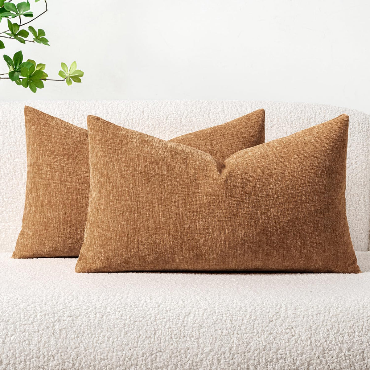 MIULEE Soft Chenille Throw Pillow Covers Green 18x18 Inch Pack of 2