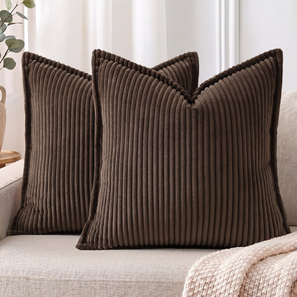 Mecatny Corduroy Fall Throw Pillow Covers 18x18 Set of 2 Cream White