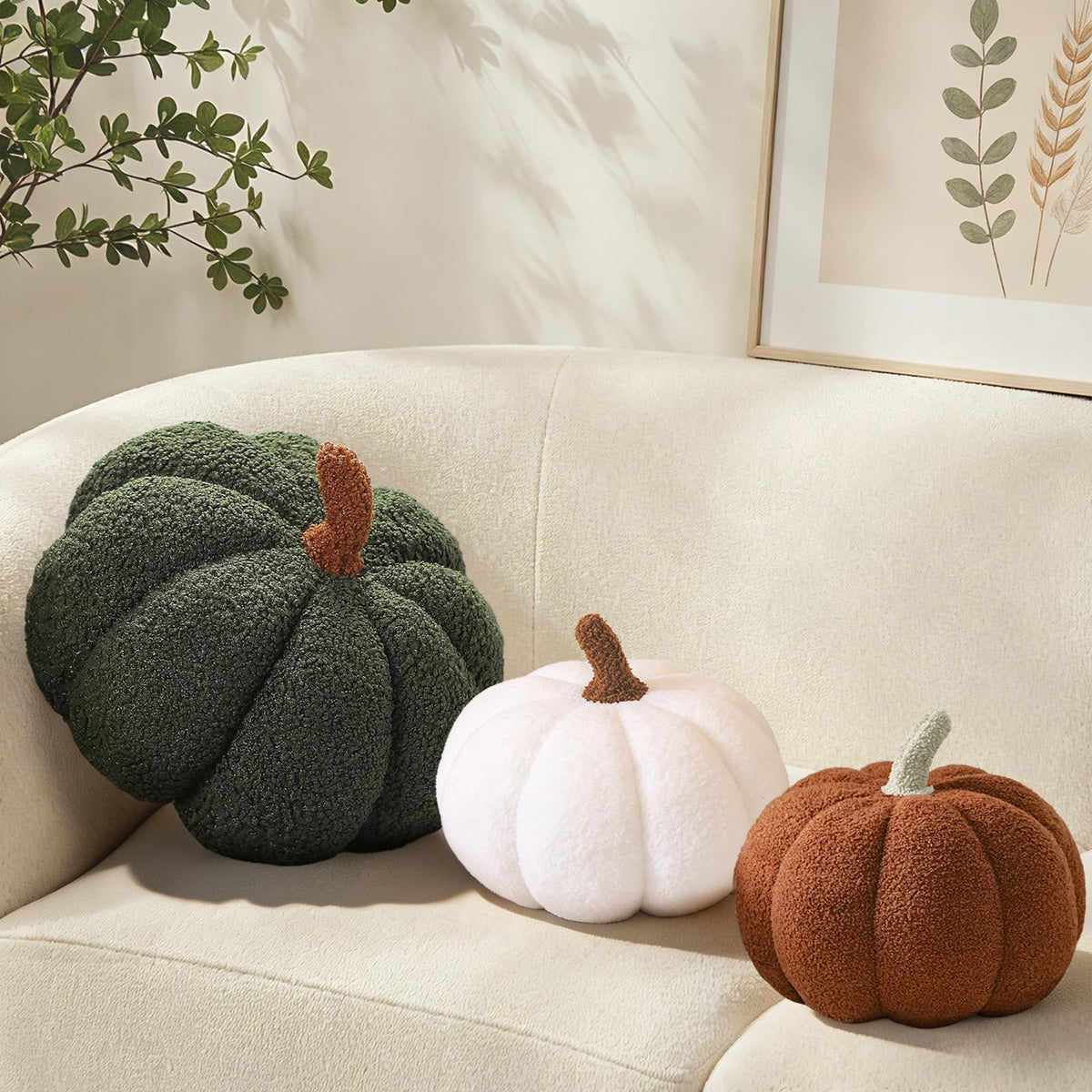 Pumpkin Pillows Fall Decor Dark Green Plush Sherpa Pumpkin Decor Pillow for Couch Bed Home Halloween Thanksgiving Party,11.02 inch