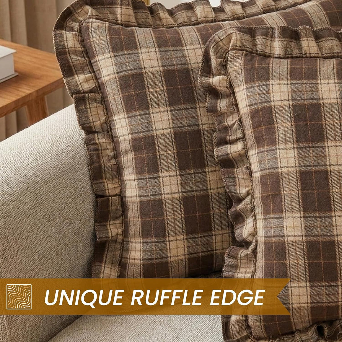 Chocolate Dark Brown Tartan Plaid Fall Cute Throw Pillow Covers 18x18