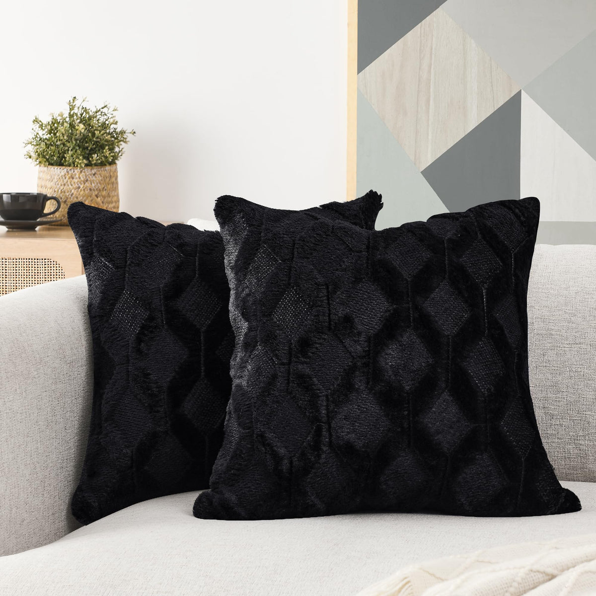 Volcanics Pack of 2 Faux Wool Light Brown Throw Pillow Covers 20x20 Inch