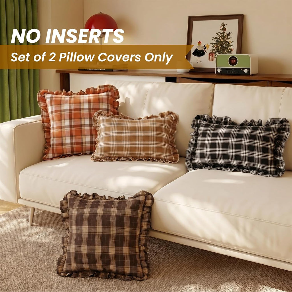 Chocolate Dark Brown Tartan Plaid Fall Cute Throw Pillow Covers 18x18