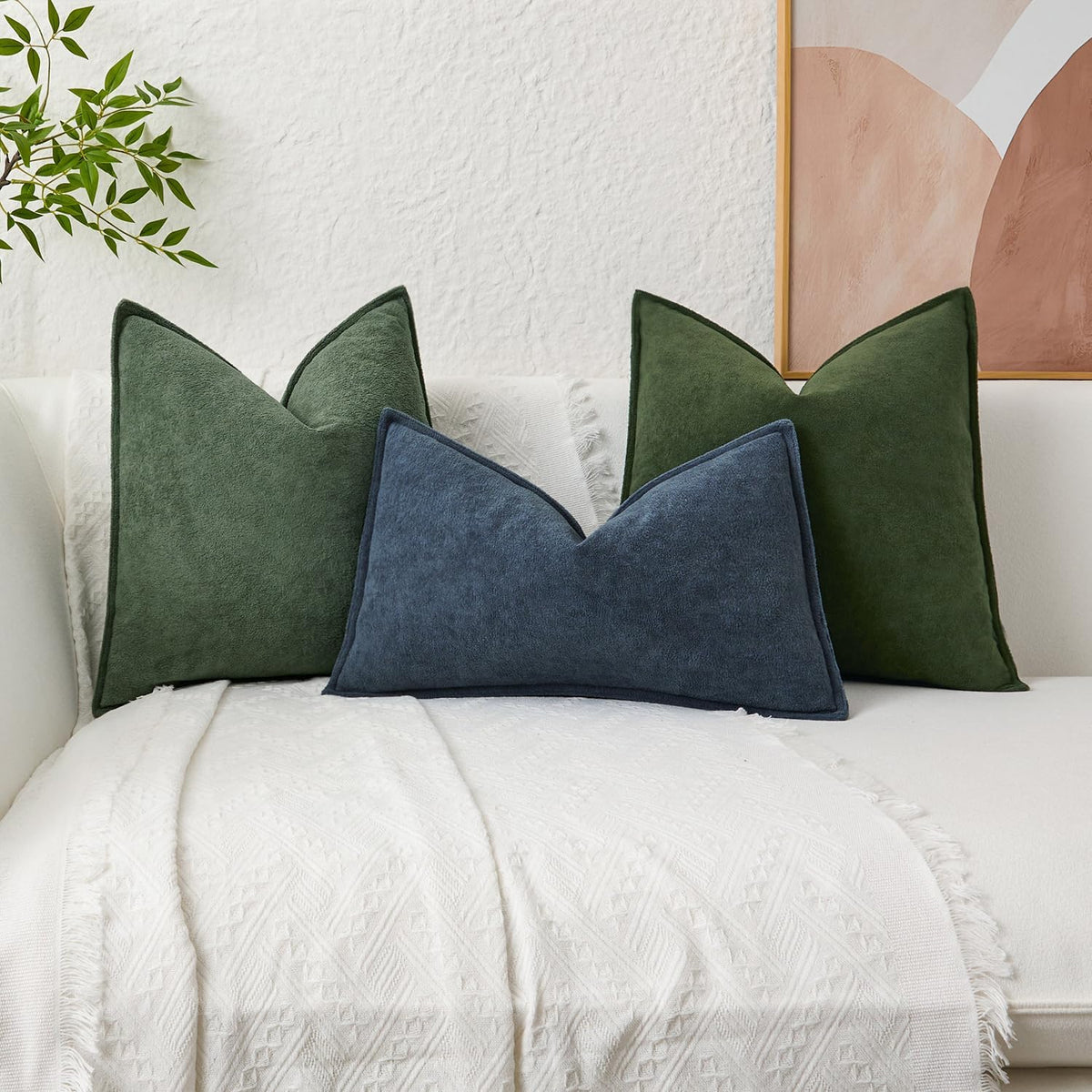 Kevin Textile Soft Waterproof Pillow Covers 20x20 Inch 2 Pack, Moss Green