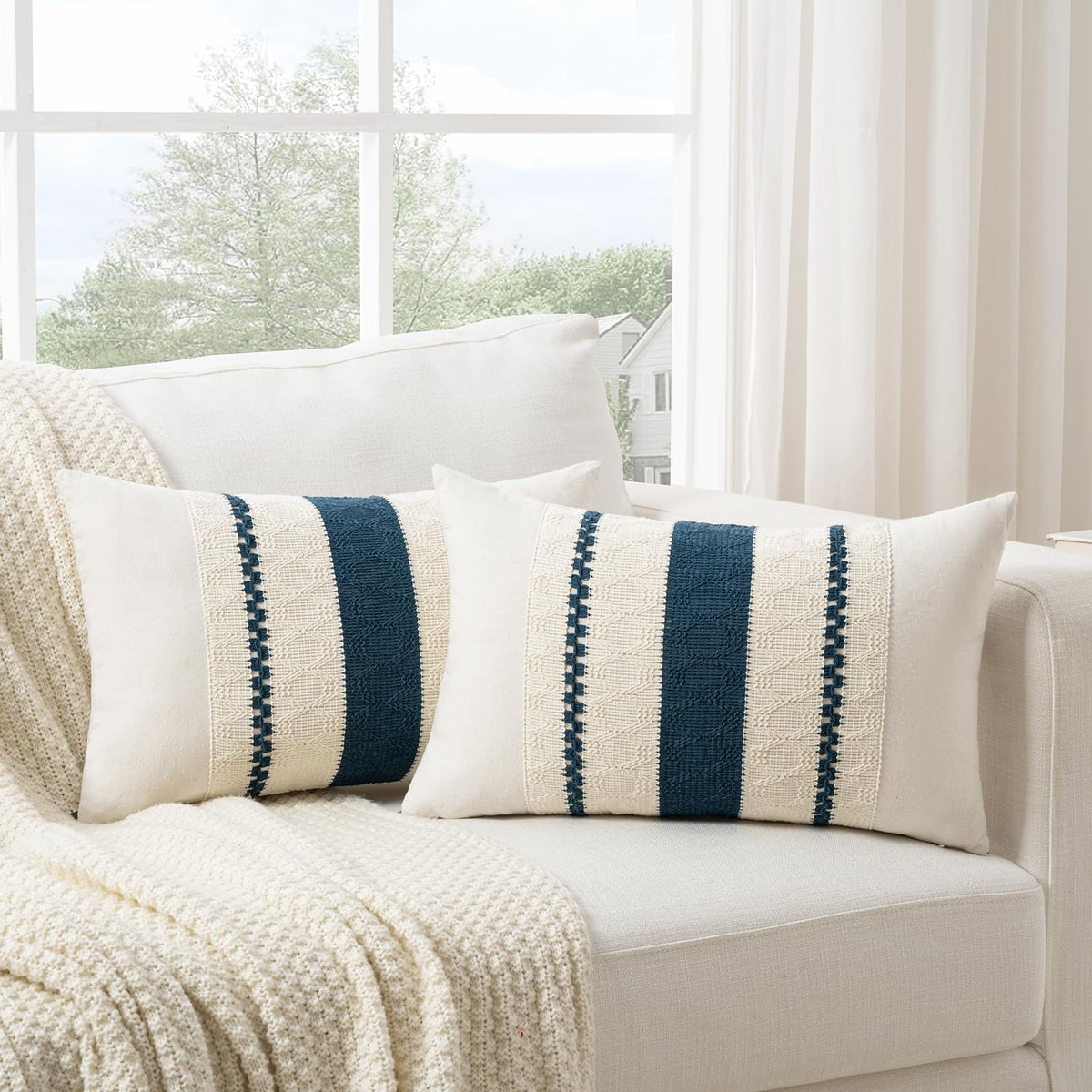Fancy Homi Set of 2 Boho Olive Green Decorative Throw Pillow Cover 18x18 Inch for Couch Bed Sofa, Aesthetic Modern Organic Farmhouse Home Decor, Soft Cotton Cute Accent Macrame Woven Cushion Case