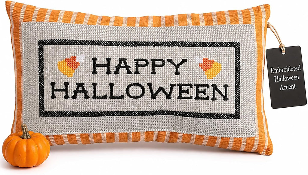 Mud Pie Halloween Pillow, Happy Halloween Embroidered Throw Pillow