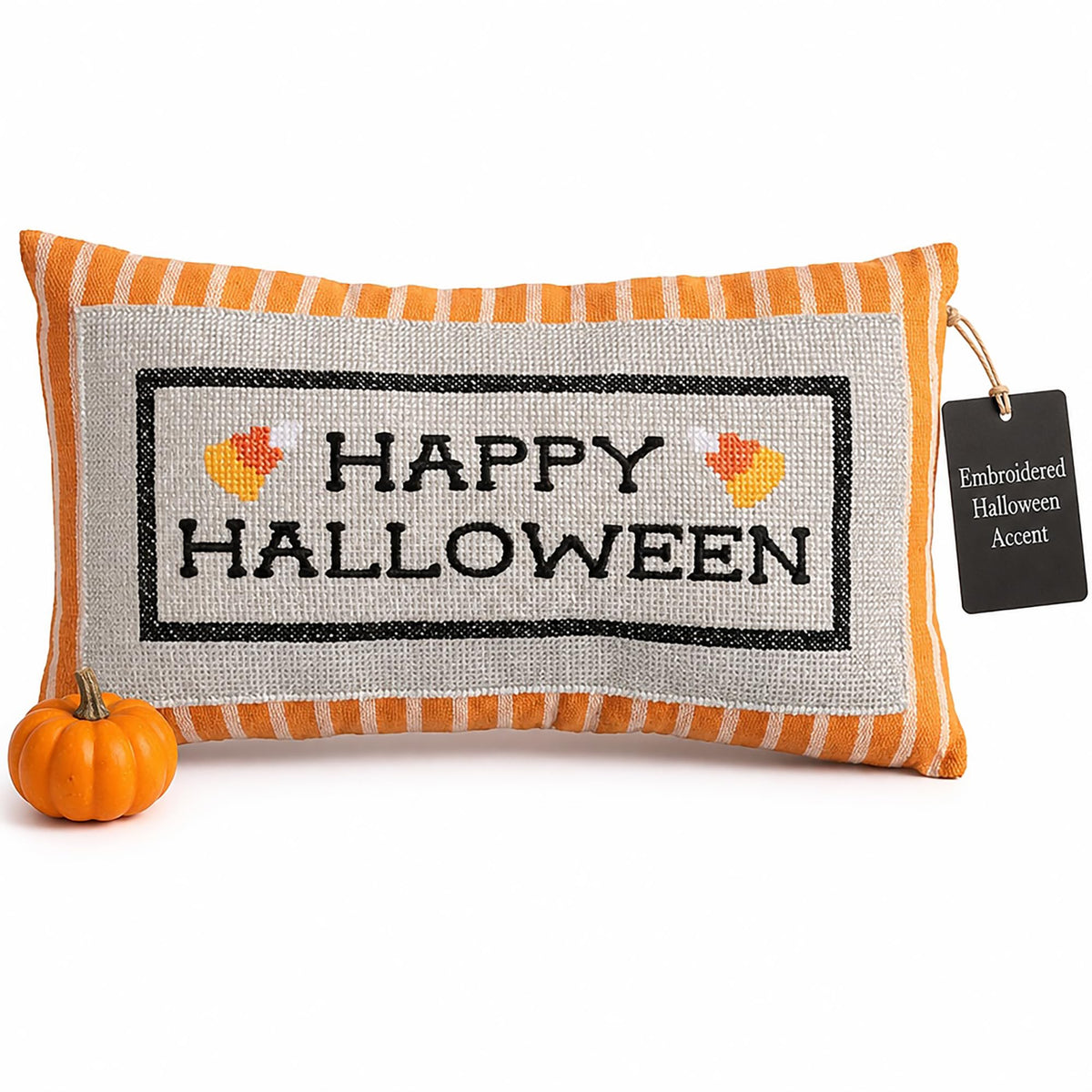 Mud Pie Halloween Pillow, Happy Halloween Embroidered Throw Pillow