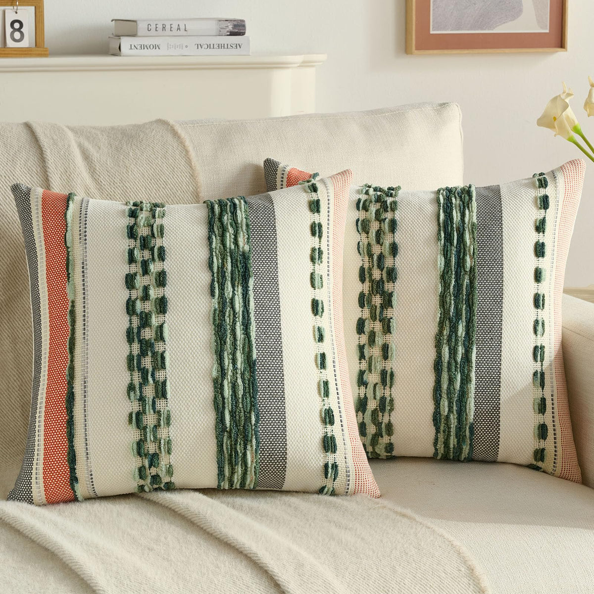 FUTEI Pack of 2 Chenille Throw Pillow Covers 45 x 45 cm,Teal