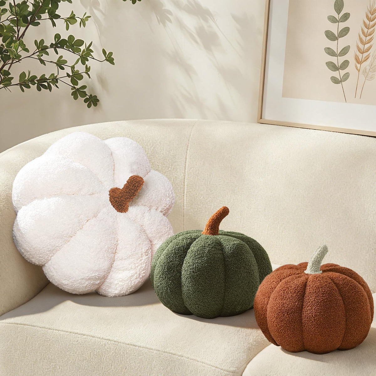 Pumpkin Pillows Fall Decor Dark Green Plush Sherpa Pumpkin Decor Pillow for Couch Bed Home Halloween Thanksgiving Party,11.02 inch