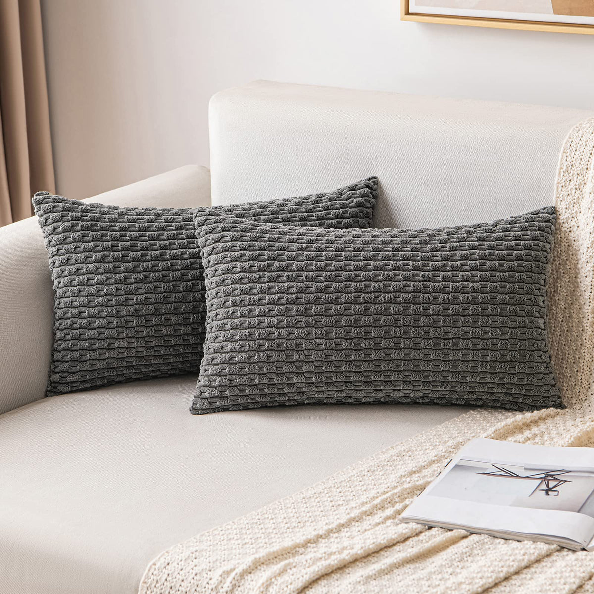 MIULEE Decorative Throw Pillow Covers 20x20 Sage Green Textured Corduroy