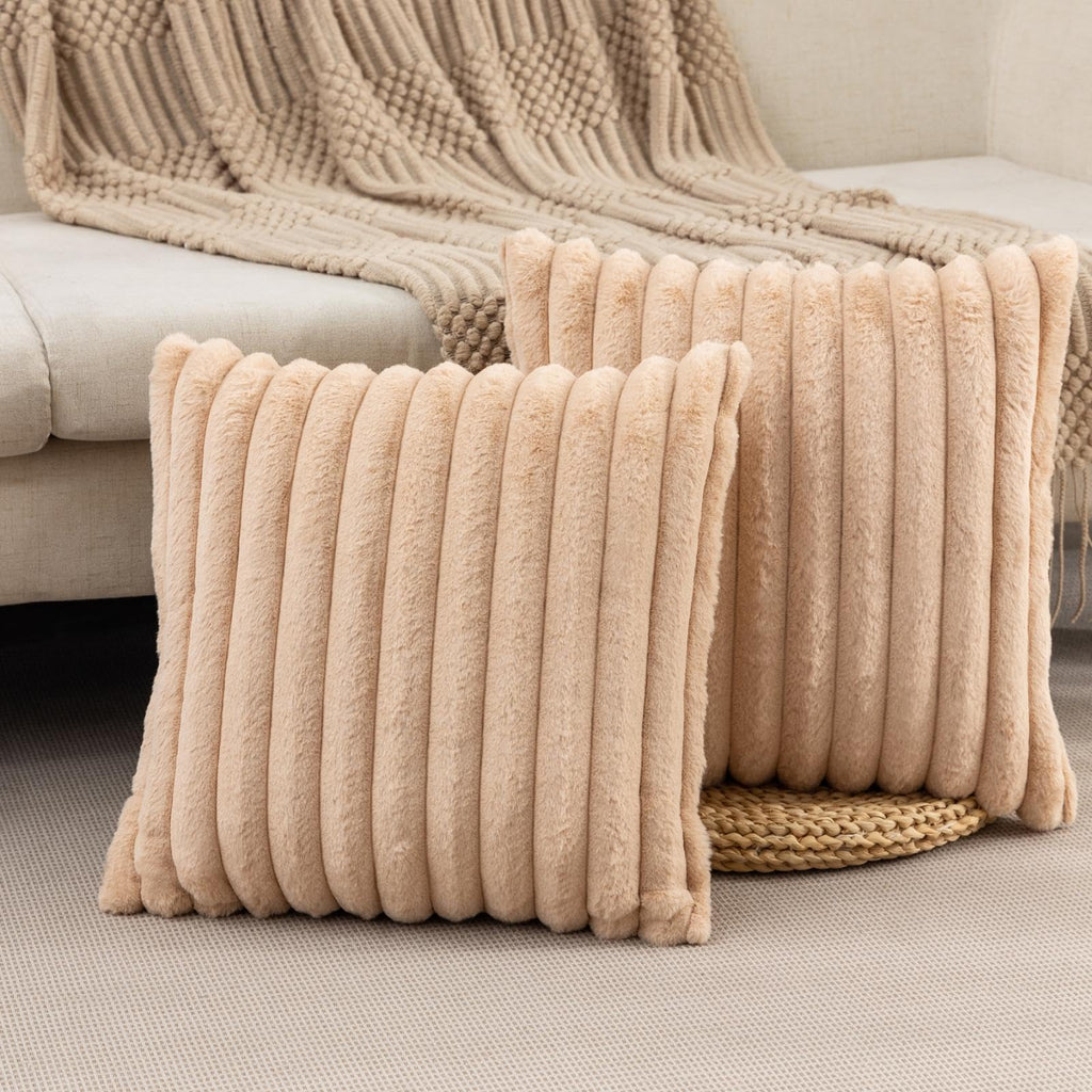 ZLINA Faux Fur Decorative Throw Pillow Covers 22 x 22 Inch,Black