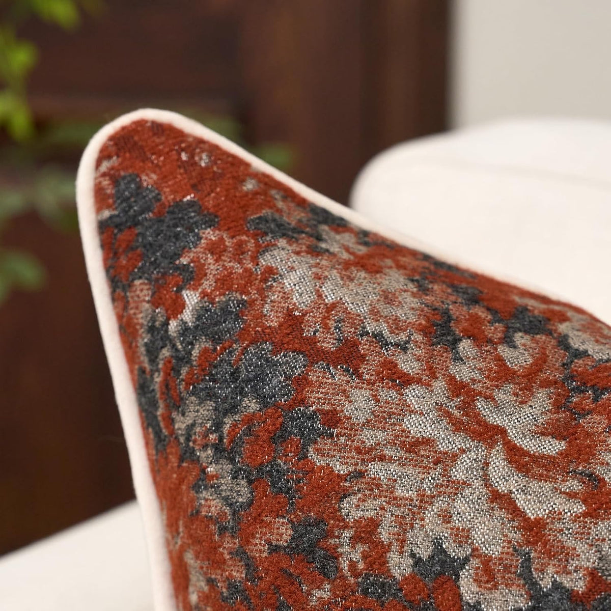 FANAMI Vintage Floral Lumbar Throw Pillow Covers 12x20 Set of 2 Boho Farmhouse Accent Pillowcase Neutral Modern Chenille Rectangle Decorative Cushion Covers for Couch Bed Living Room Home Decor, Rust